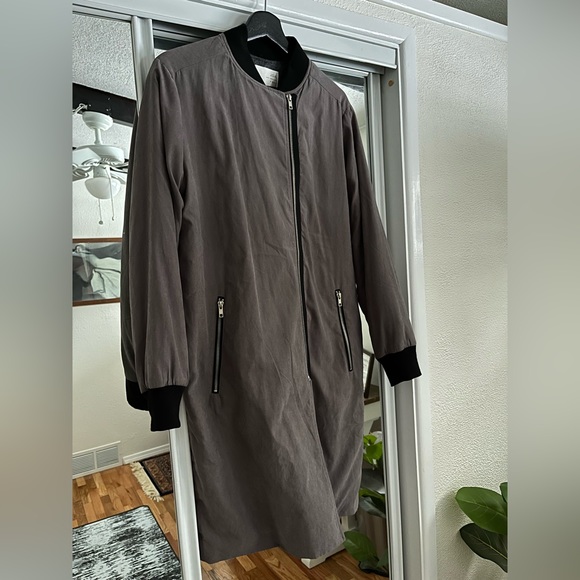 J.O.A. Chelsea Longline Bomber Jacket Size S Wool Lining Gray Asymmetrical Zip - Picture 10 of 10